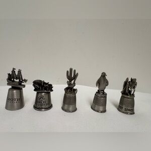 Vintage Pewter Thimble Set - Nautical and Nature Designs